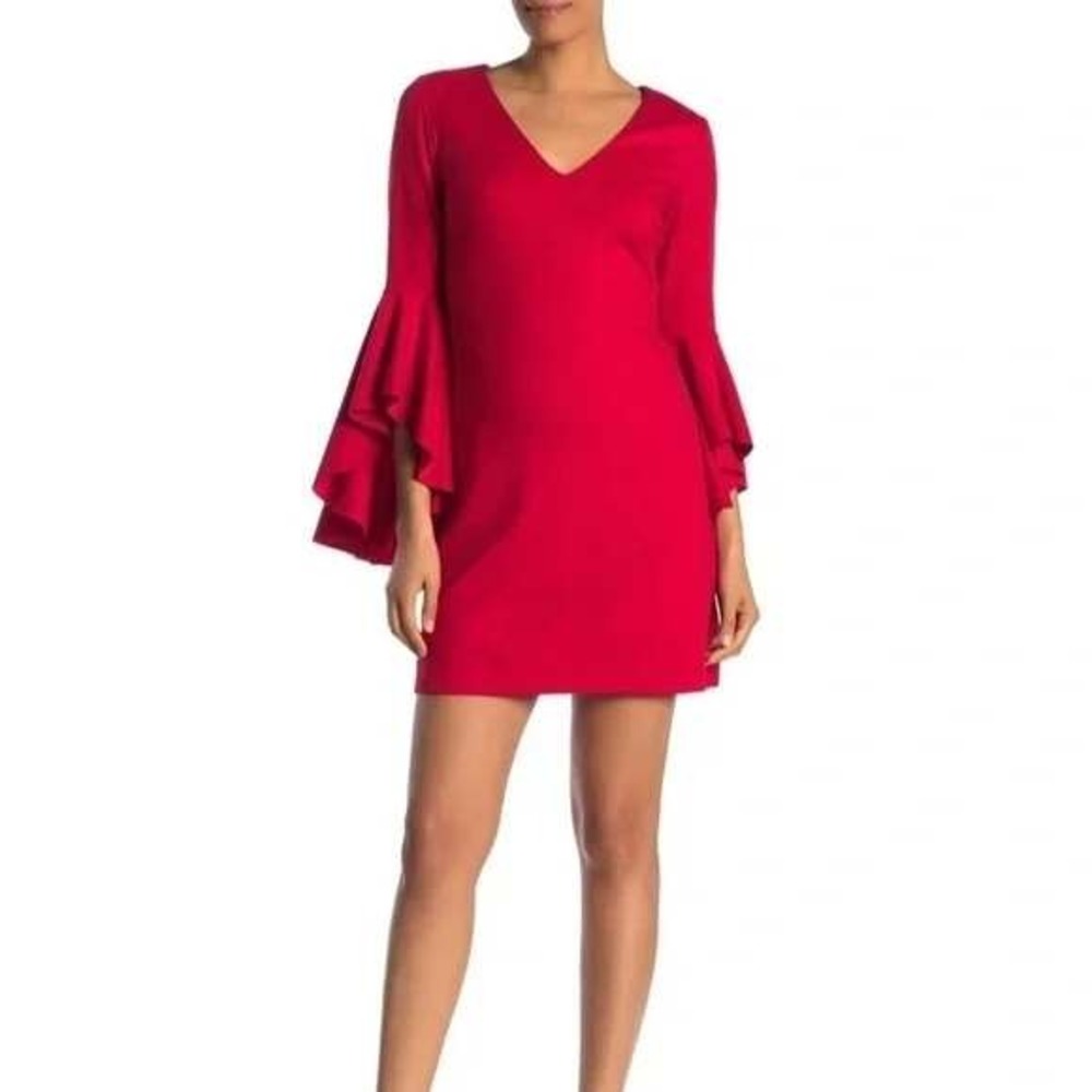 Bailey 44 Red V-Neck Tiered Bell Sleeve Mini Dress Small